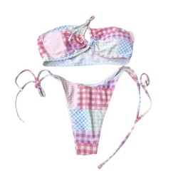 Sexy plaid lace-up women's swimsuit