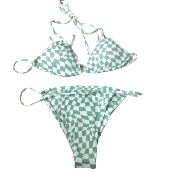 Hanging neck sexy strap plaid solid color swimsuit Hanging neck sexy strap plaid solid color swimsuit