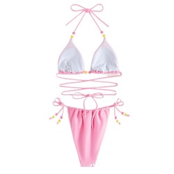 Bikini sexy solid color hanging neck strap women's swimsuit